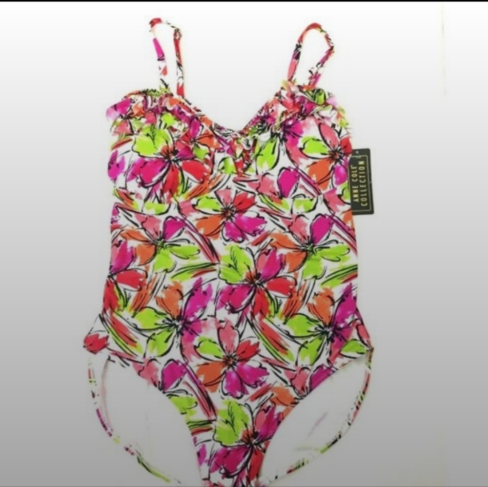 Ann Cole Collection Plus Women's One-Piece Bathing Swimsuit 18 Pink Orange White